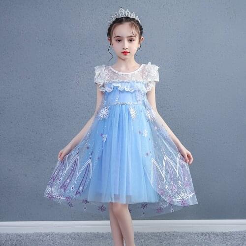 Childrens Dress New Aisha Princess Dress Girls Short-sleeved Lace Print Dress Little Girl Casual Super Fairy Dress