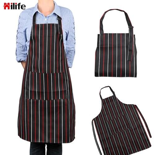 Adult Black Stripe Bib Home Kitchen Chef Restaurant Waiter Aprons Cooking Apron With Pockets For Man Woman Adjustable Apron