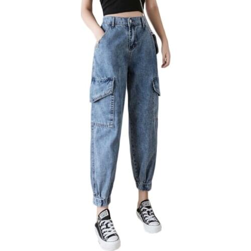 Womens Pants Clothing Jean Autumn Big Pocket Harajuku Denim Mujer Elastic Female High Waist Cargo Streetwear Gothic Trousers