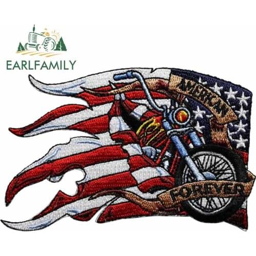 EARLFAMILY 13cm x 8.9cm for American Flag Biker Forever Embroidered Iron on Patch Decal Motorcycle Car Stickers Vinyl Car Wrap