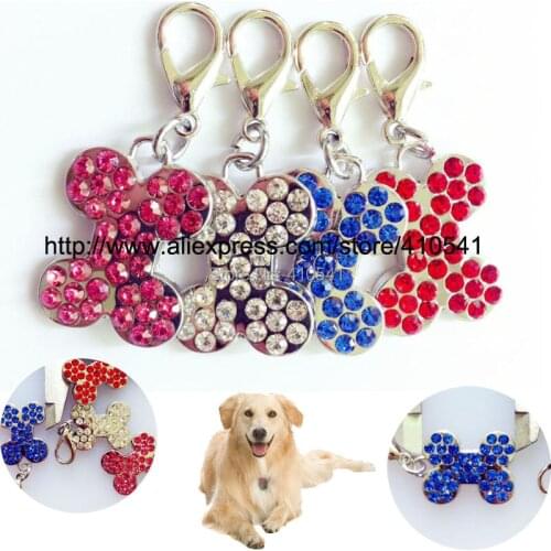 New arrival pet tags Mix Colors 200 Pcs/ Lot dog id Tags Rhinestone Dog Bone Shaped tags puppy dog cat id tags free shipping