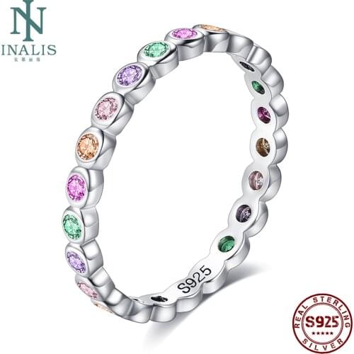 INALIS Genuine 925 Sterling Silver Ring Multicolor Shaped Cubic Zirconia Rings For Women Wedding Fine Jewelry Gifts Best Selling