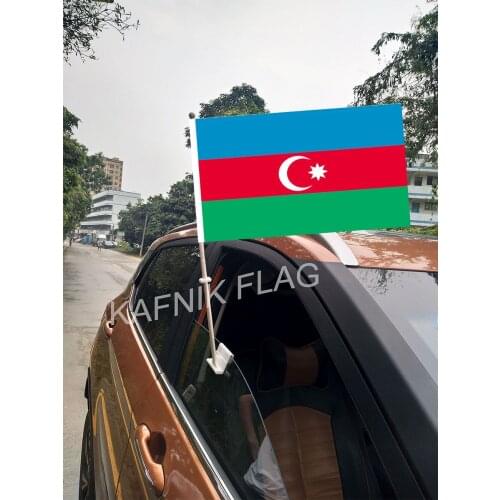 KAFNIK,Custom 30*45CM Azerbaijan National Window Car Flags and Banners With 43/52cm Flagpole For Car Decoration