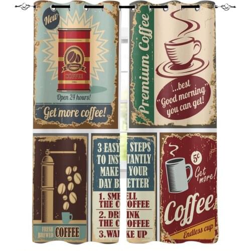 Coffee Poster Retro Curtain For Kitchen Living Room Bedroom Curtains Home Decoration Window Treatments Drapes