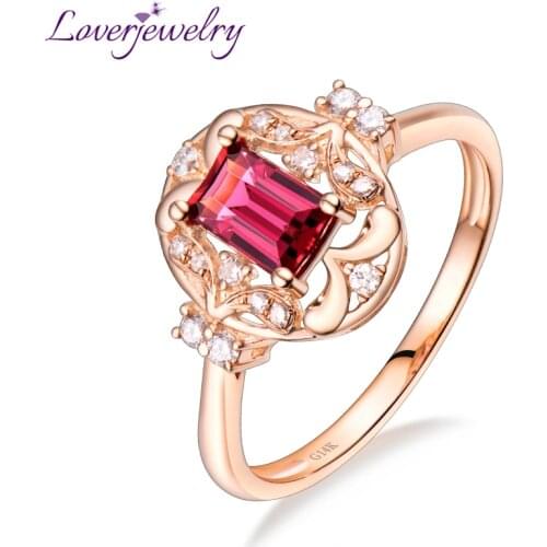 LOVERJEWELRY Women Rings Wedding Pink Tourmaline Ring 14Kt Rose Gold Natural Diamonds Jewelry For Party 2020 Latest Design