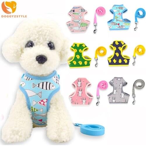 Breathable Dog Cat Harness Vest and Leash Set Pet Adjustable Walking Lead Leash For Puppy Print Vest Harness Collar For Chihuahu