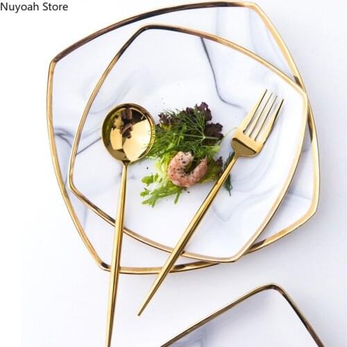 Creative Phnom Penh Marble Plate Nordic Style Japanese Western Tableware Household Ceramic Plate Dish Plate Kitchen Supplies