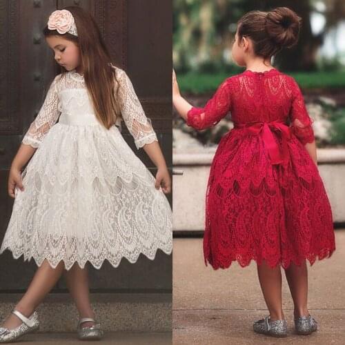 Girls Flower Lace Embroidery Dress Kids Elegant Princess Dresses Wedding Birthday Party Ball Gown Vestidos Children Clothing Wea