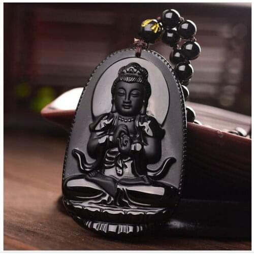 Buddha Pendant Natural obsidian Vintage Necklace Black Buddha Head Pendant For women&men Jade Jewelry