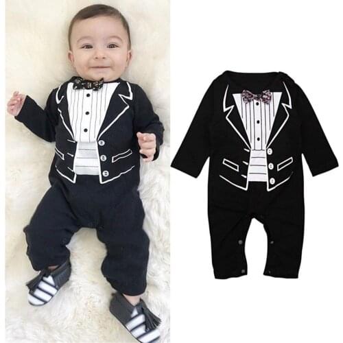 Hot Baby Rompers Newborn Baby Boy Gentleman Cotton Long Sleeve Casual Jumpsuit Romper Outfits Clothes Suit 0-24M