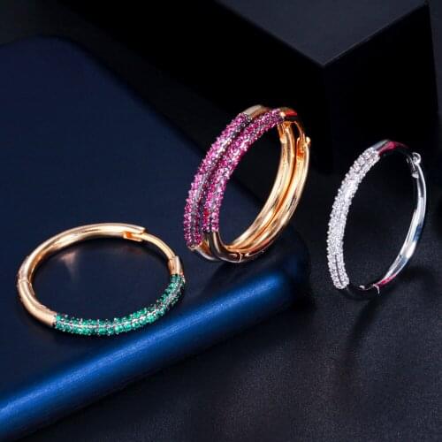ThreeGraces New Fashion Simple Circle Round Small Hoop Earrings for Women Green Red CZ Crystal Punk Party Korean Jewelry ER685