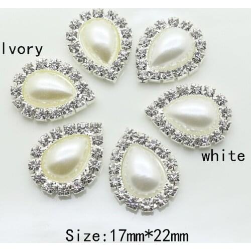 New 10Pc 17*22MM Water Drop Pearl rhinestone Buttons tray cap setting / hair scrapbookiong wedding celebration party decoration
