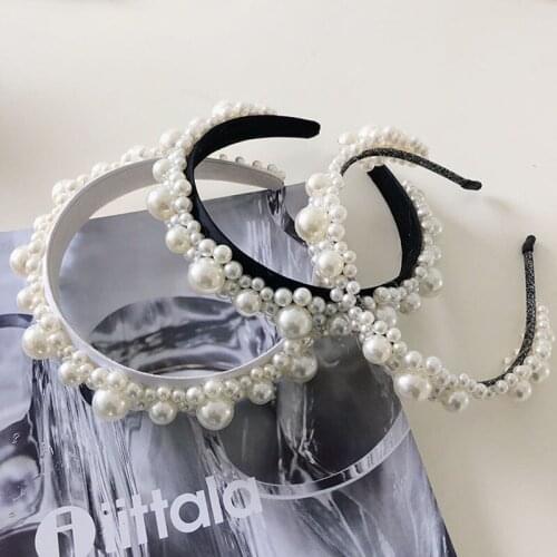 Pearl flower headbands fashion hair accessories womens wide-brimmed beaded headband three-dimensional bridal hair band headwear