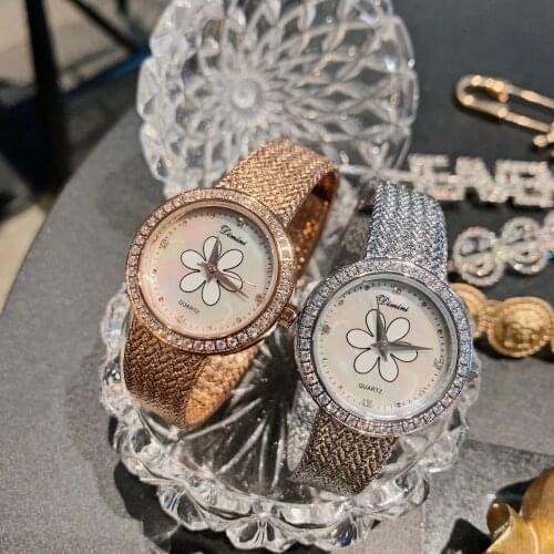 Luxury Brand Crystal Quartz WristWatch 10 Diamond Stainless Steel Watch Sign Letter Logo Mother of Pearl Shell Dial Clock