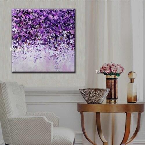 Hand Painted Purple Flower painting Abstract Art Landscape Oil Painting handmade Flower paintings Wall Pictures for Living room