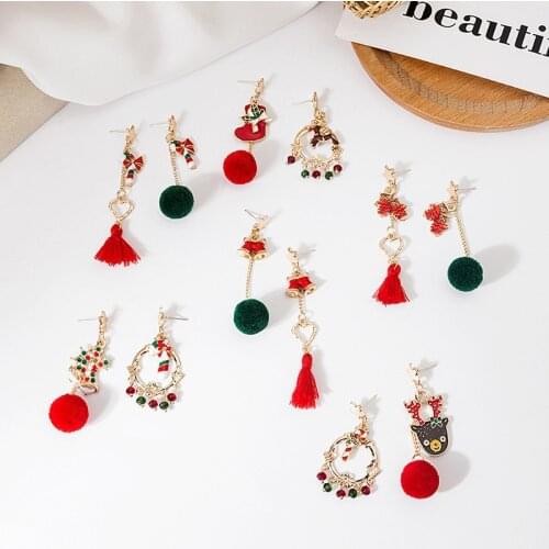Classic snowman Bell Pine Pendant Earrings For Women Girls Fashion Hair Ball Geometric Stud Ear Jewelry Christmas Party Gifts