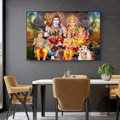 Shiva Parvati Ganesha Indian Hindu God Canvas Painting Religious Posters and Prints Wall Art for Living Room Modern Home Decor