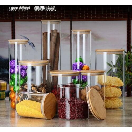 Glass Jar with Bamboo Lid Sealed Canister Food Storage Bottles Container Kitchen Storage for Loose Tea Coffee Bean Sugar Salt