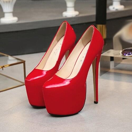 New Pumps Red Shoes 18cm Super High Heels Women Shoes Stiletto Sandals Girls Plus Size Ladies Patent Leather Wedding Shoes