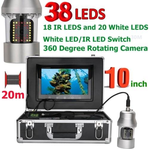 10 Inch 50m Underwater Fishing Video Camera Underwater ICE Fish Finder IP68 Waterproof 38 LEDs 360 Degree Rotating HD Camera