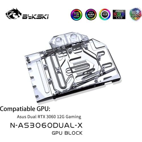 Bykski GPU Water Block For Asus Dual RTX 3060 12G Gaming Card ,Full Coverage /With backplate/Copper Radiator N-AS3060DUAL-X