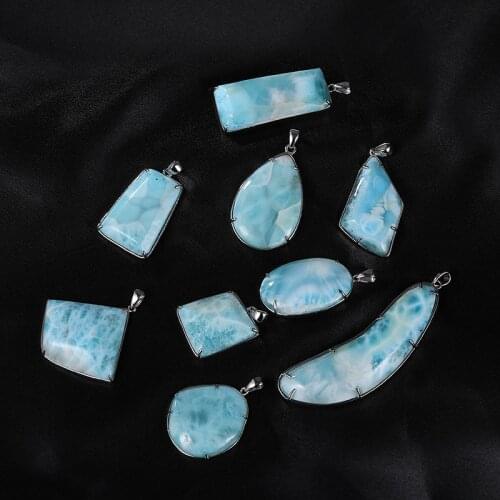925 Sterling Silver Jewelry Gifts Classic Pendant Necklace Natural Precious Larimar Retro Woman Charm Rhodium Plated