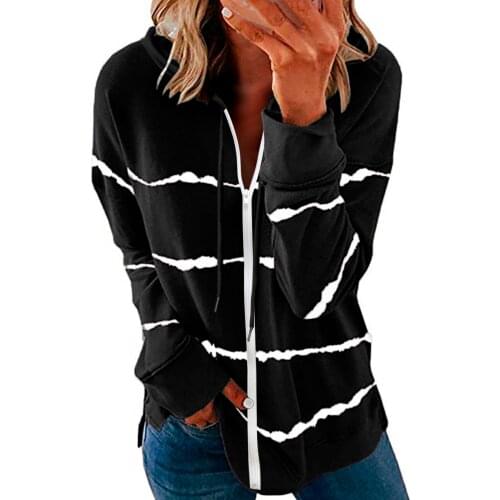 Striped Zipper Womens Hoodie Vests Long Sleeve Lightweight Fashion Casual Loose Cotton Autumn Female Sweatshirts Jacket Coat