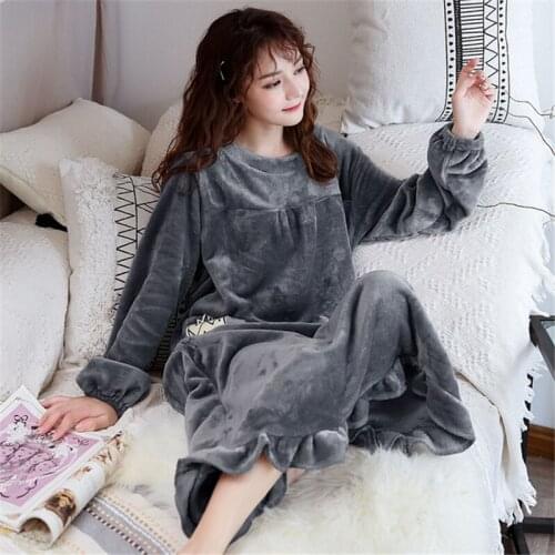 Womens nightdress autumn winter flannel Korean large size elegant bathrobe thick robe new arrival pregnant womens sleepwear