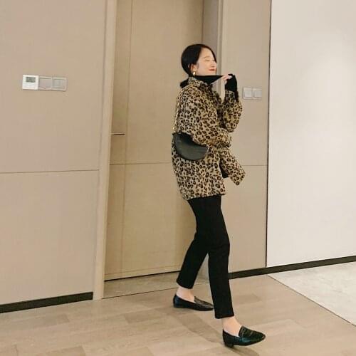 Womens Top Leopard Warm Animal Print Collar Shirt Blouse Spring Winter Casual Oversize Fashion Long Sleeve Party Blusa Jacket