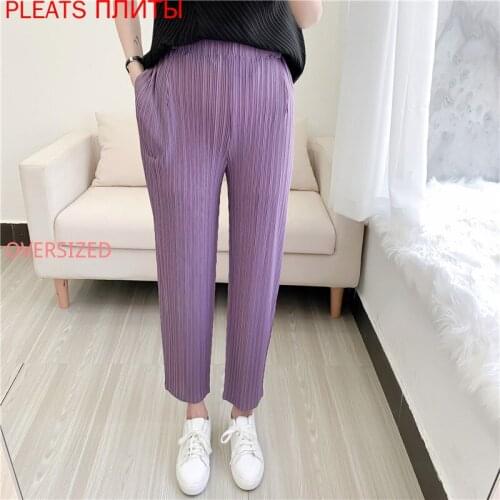 Miyake Pleated Cropped Pants Split Tapered Ankle Pants Casual Pants Slimming Ankle Pants Elastic Waist Oggers Women Femme Women