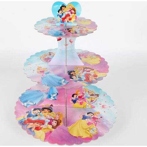1set Princess 3 Tier Paper Foldable Cupcake Rack Kids Birthday Party Cake Stand Wedding Party Decoration