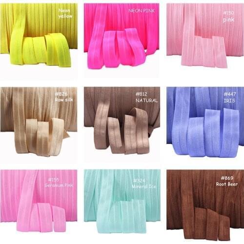 100 Colors foe for selecting, free shipping 5/8 inch solid color fold over elastic for hair ties