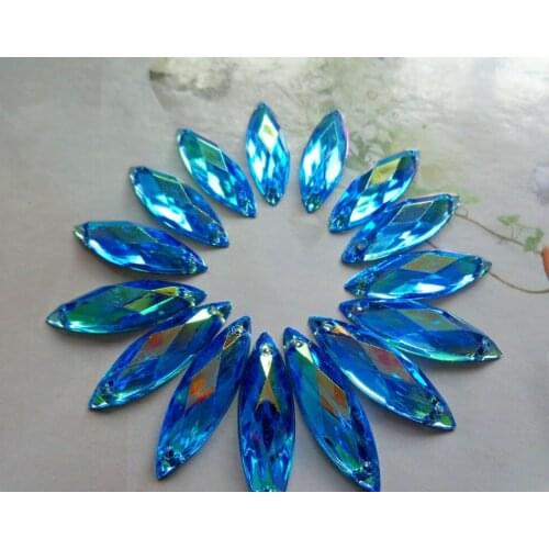 100pcs 26*8mm Navette shape flatback sky blue Crystals sew on Rhinestones Accessories For Hand Sewing gem stone