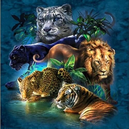 Diamond Painting Full Round Drill Embroidery Art Animal Picture Tiger Lion Leopard Mosaic Cross Stitch Kits Paiting Decorations