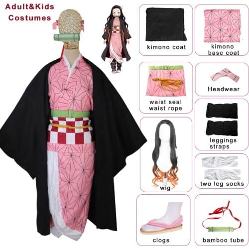 Anime Clothes Demon Slayer Kimono Nezuko Cosplay Kimetsu No Yaiba Zenitsu School Uniform Kids Girls Halloween Costumes For Women