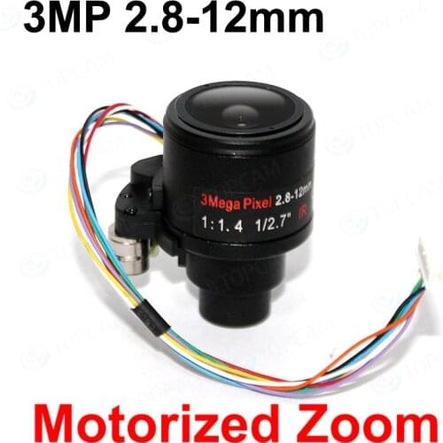 Free Shipping 3 Megapixel HD Motorized Zoom 1/2.7" 2.8-12mm Varifocal F1.4 Mount DC Iris Auto Focus IR CCTV Security Camera Lens