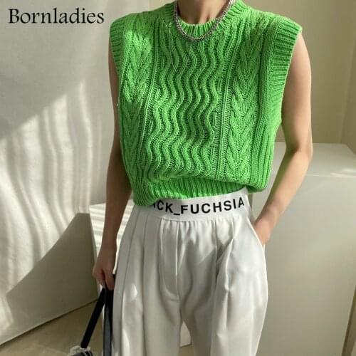 Bornladies 2021 New Spring Autunm Women Sweaters Waistcoat Sleeveless Korean Style Knitted Vintage Wild Lady Short Vests