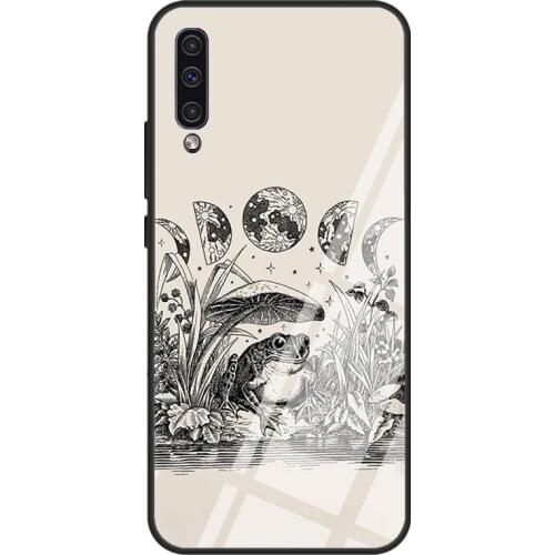Cottagecore Frog Mushroom Moon Tempered Glass Case For Samsung A52 A12 A32 A42 A72 A31 A51 A71 A40 A50 A70 A20e A21S