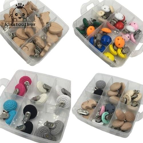 Mixed Color Beech Wooden Natural Crochet Baby Pacifier Clip Baby Teether Toys Set Grasping Toy Baby Shower Gift Toddler Teether