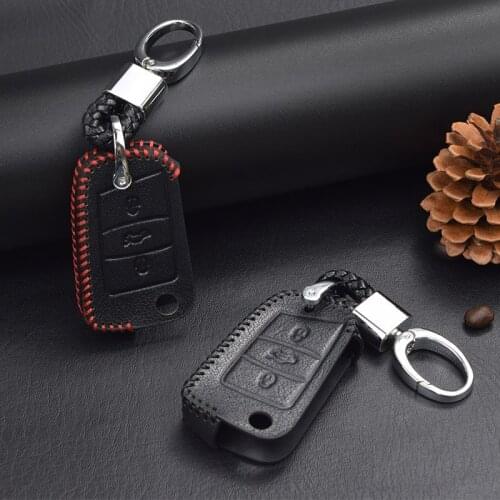 Hivotd For Volkswagen VW Tiguan MK2 Leather Car Key Case protection Cover keychain Shell 2019 2018 Auto accessories Protector
