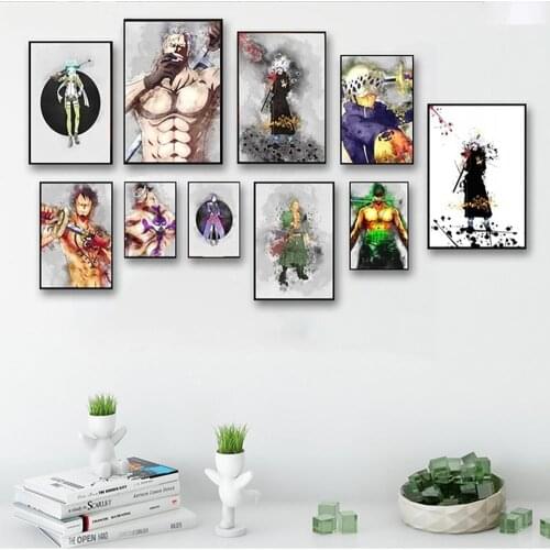 Art Painting Wall Pictures Shino Sword Art Online Zoro Onepiece WaterColor Animation Canvas Poster For Living Room Decoration