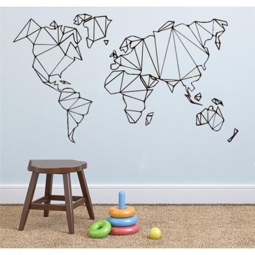 Art World Map Geometric Vinyl Wall Stickers for Living Room Decoration Poster Bedroom Decor Art Mural Removable DK-27