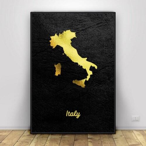 Italy Golden Map Art Canvas Painting Art Print Poster Picture Wall Modern Minimalist Bedroom Living Room Decoration