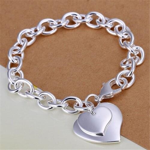 Silver color Exquisite , Women lady heart pendant bracelets charms wedding high quality fashion jewelry Christmas gifts H279