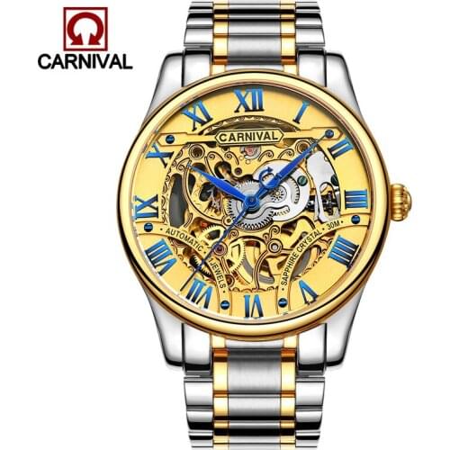 Carnival Automatic Mechanical Luxury Brand Mens Watches Waterproof Full Steel Fashion Business Skeleton Watch Sapphire 2017
