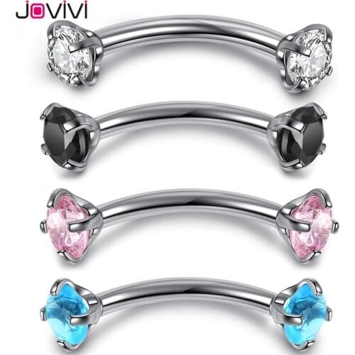 JOVIVI 16G Internally Threaded 316L Surgical Steel Double Gem 3mm CZ Crystal Eyebrow Ring Curved Barbell Piercing Body Piercing