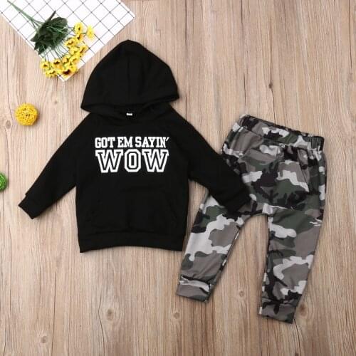 Toddler boys clothing set Letter long sleeve Hoodied Tops+Camouflage Pants Autumn Winter Children Kids Outfits Clothes Sets
