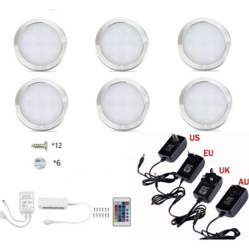 2/3/4/6/8pcs LED Under Cabinet Light Puck Light Kit RF Remote Control Dimmable RGB Cabint Lamp for Kitchen Counter Shelf Lights