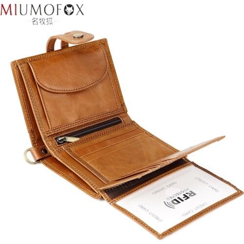 Short Wallet Men Genuine Cow Leather Man Wallets with Coin Pocket RFID Purse Quality Design Money Bag Male Walet with KeyChain