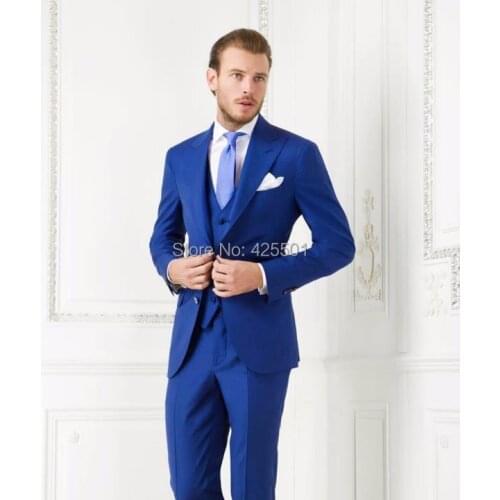 Costume Homme 2020 Gentleman Formal Terno Slim Fit Business Male Suit Tuxedo Dress Groom Royal Blue Wedding Suits For Men